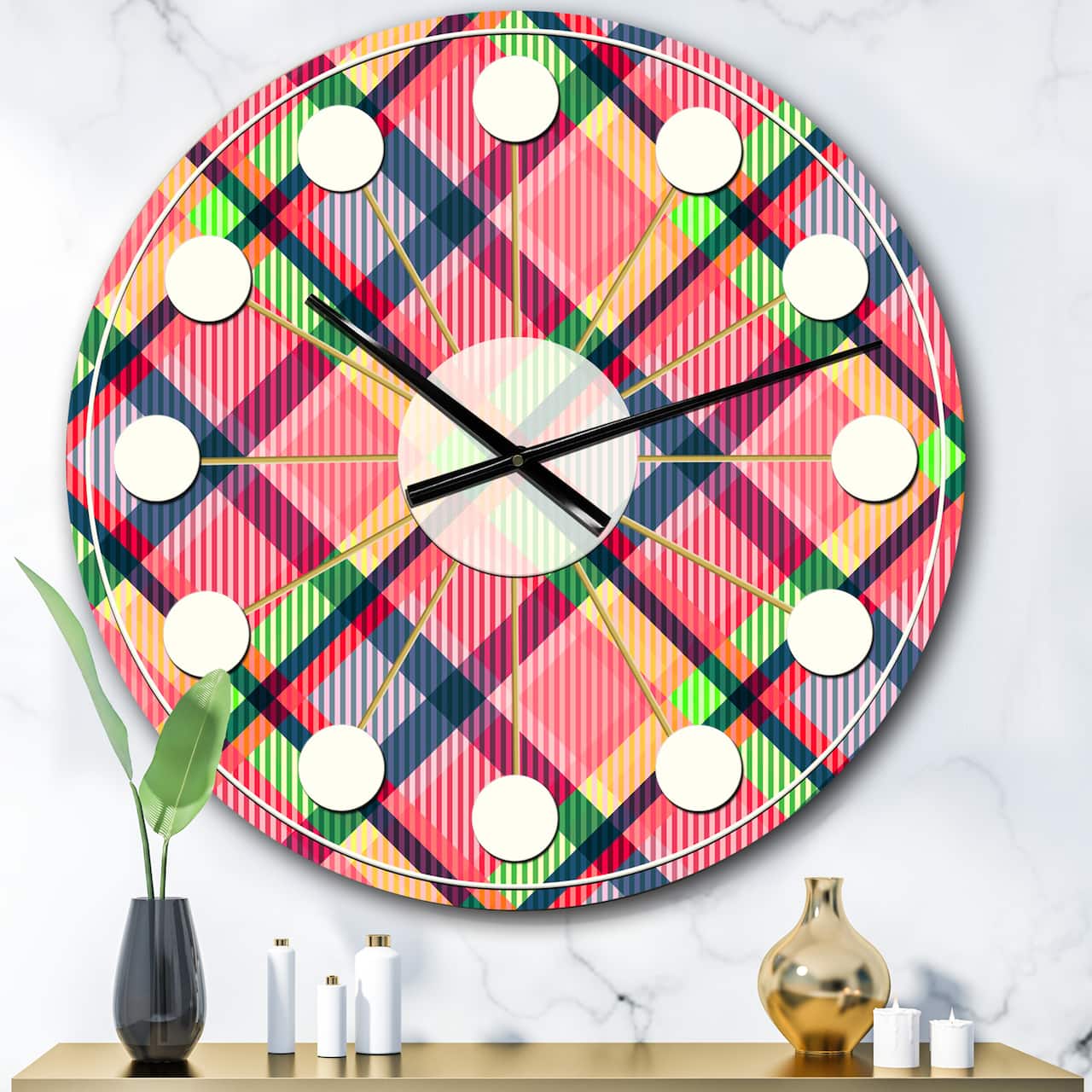 Designart 'Tartan Geometrical Texture I Mid-Century Modern Wall Clock